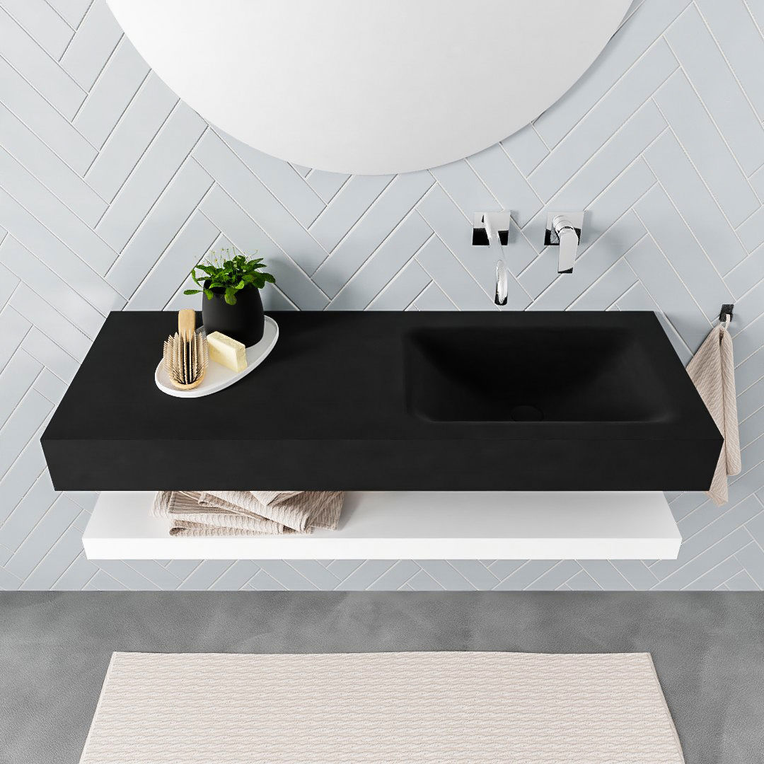 MONDIAZ ALAN 120cm solid surface estante Talc. Lavabo suspendido Derecho sin orificio, color Urban. - Imagen 3
