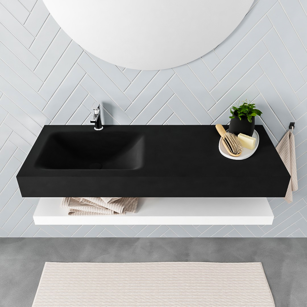 MONDIAZ ALAN 120cm solid surface estante Talc. Lavabo suspendido Izquierda 1 orificio, color Urban. - Imagen 3