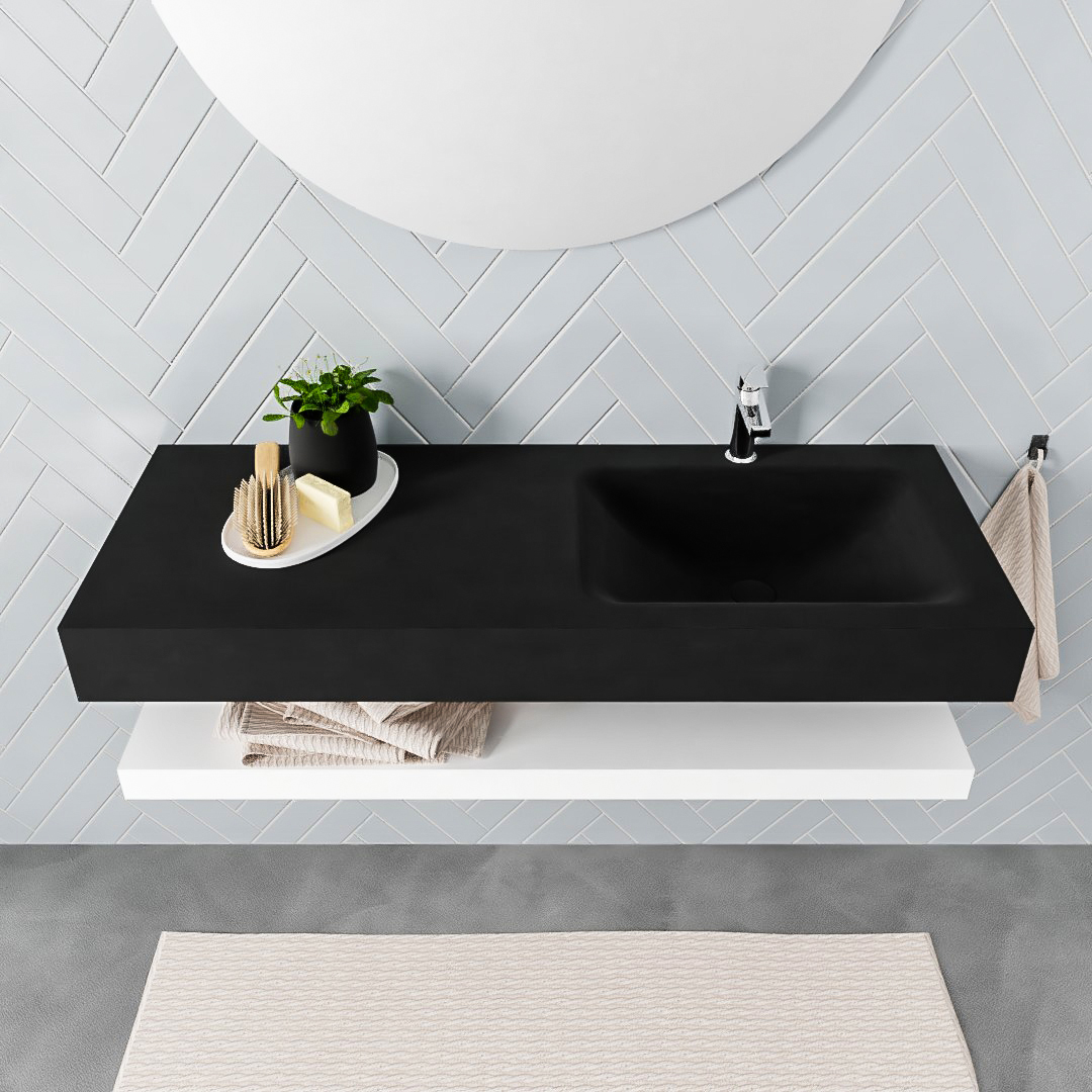 MONDIAZ ALAN 120cm solid surface estante Talc. Lavabo suspendido Derecho 1 orificio, color Urban. - Imagen 3