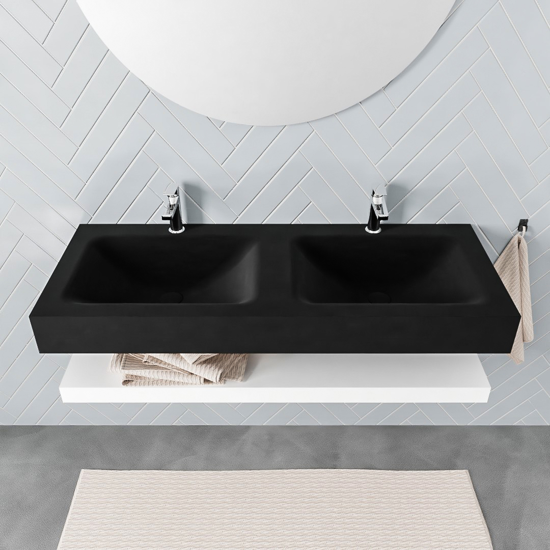 MONDIAZ ALAN 120cm solid surface estante Talc. Lavabo suspendido Doble 2 orificios, color Urban. - Imagen 3