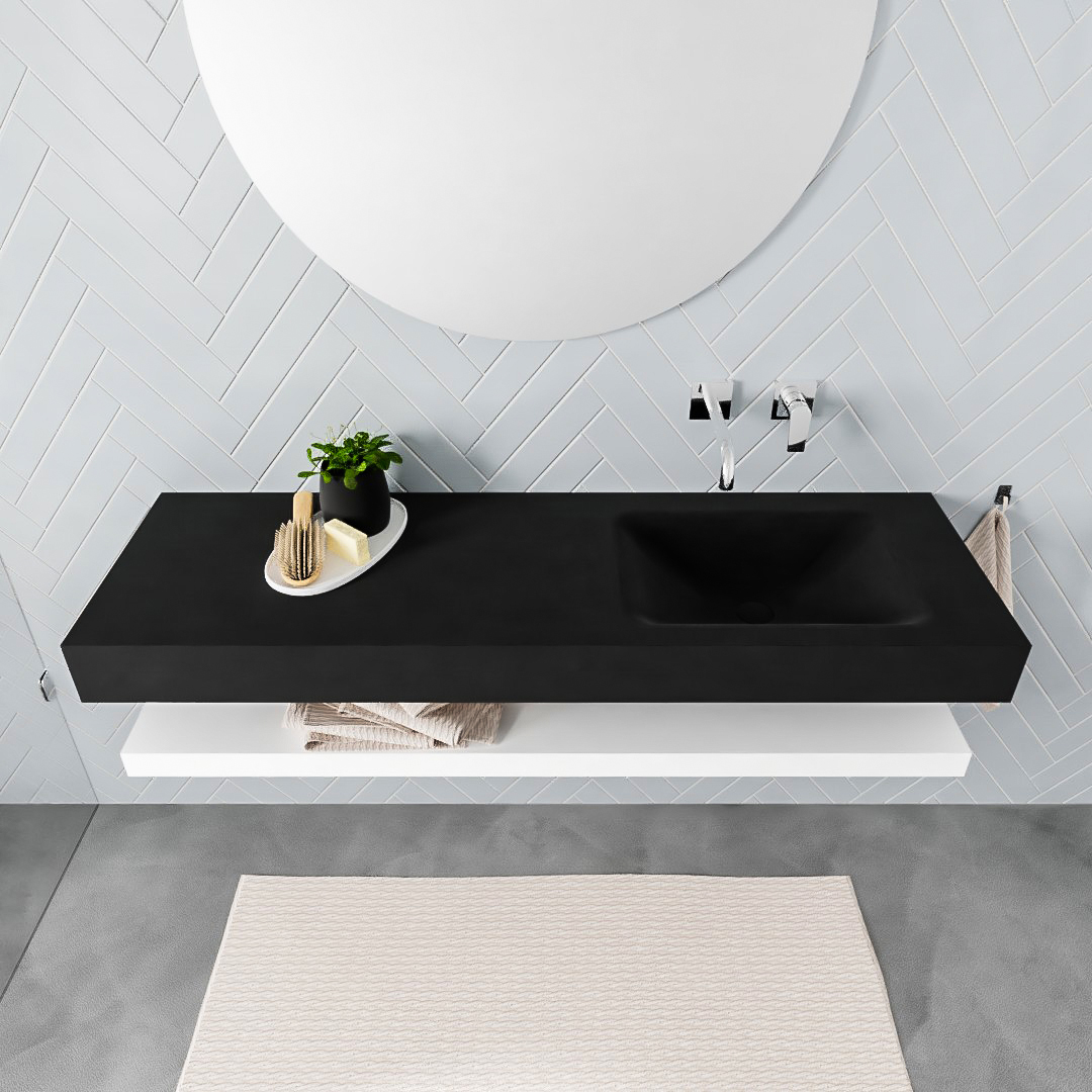 MONDIAZ ALAN 150cm solid surface estante Talc. Lavabo suspendido Derecho sin orificio, color Urban. - Imagen 3