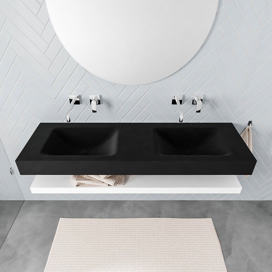 MONDIAZ ALAN 150cm solid surface estante Talc. Lavabo suspendido Doble sin orificio, color Urban. 3 MONDIAZ ALAN 150cm solid surface estante Talc. Lavabo suspendido Doble sin orificio, color Urban. - Imagen 3