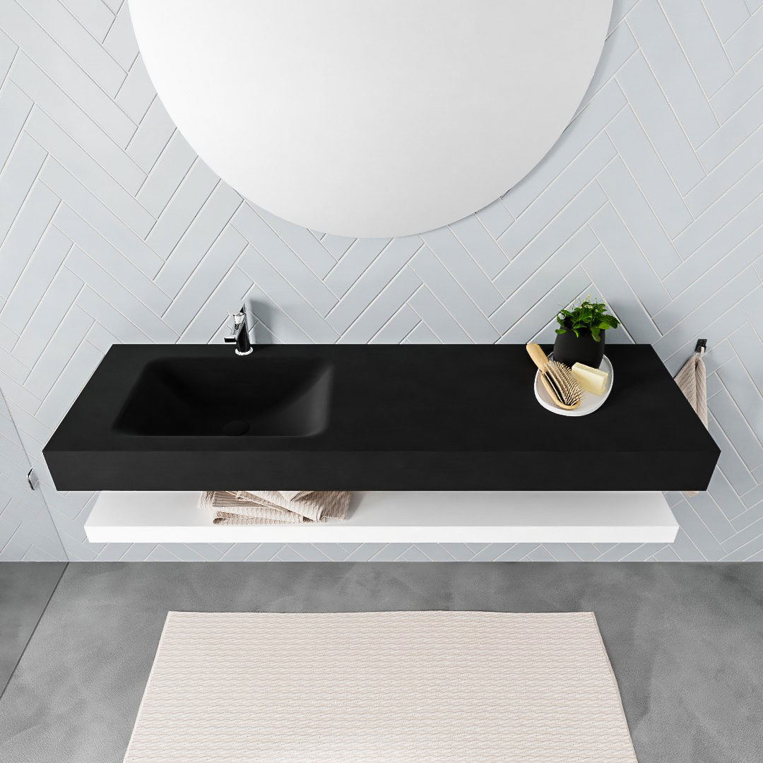 MONDIAZ ALAN 150cm solid surface estante Talc. Lavabo suspendido Izquierda 1 orificio, color Urban. 3 MONDIAZ ALAN 150cm solid surface estante Talc. Lavabo suspendido Izquierda 1 orificio, color Urban. - Imagen 3