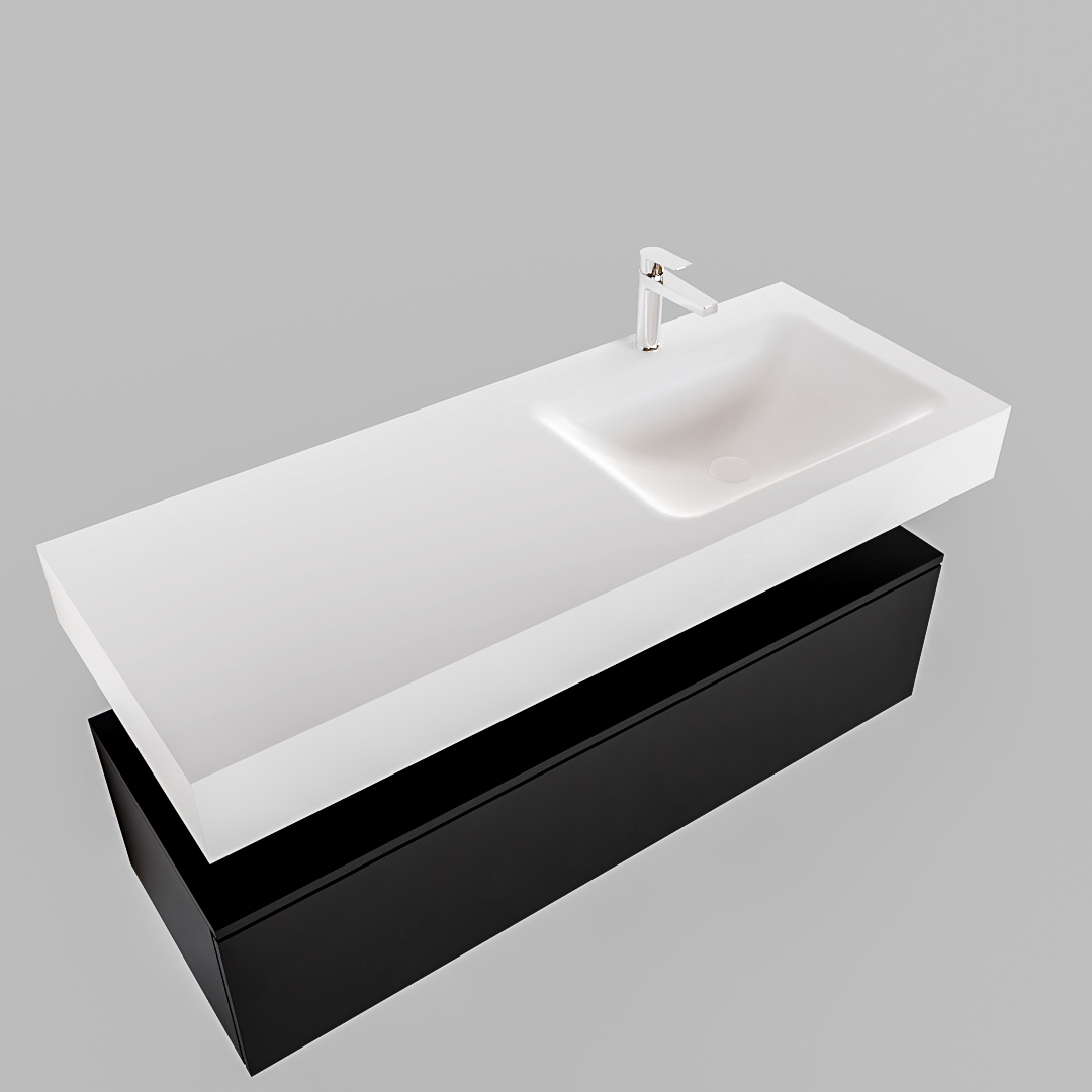 Mueble suspendido ALAN 120 cm de 1 cajón urban. Encimera con lavabo CLOUD derecha 1 orificio blanco mate - Imagen 9