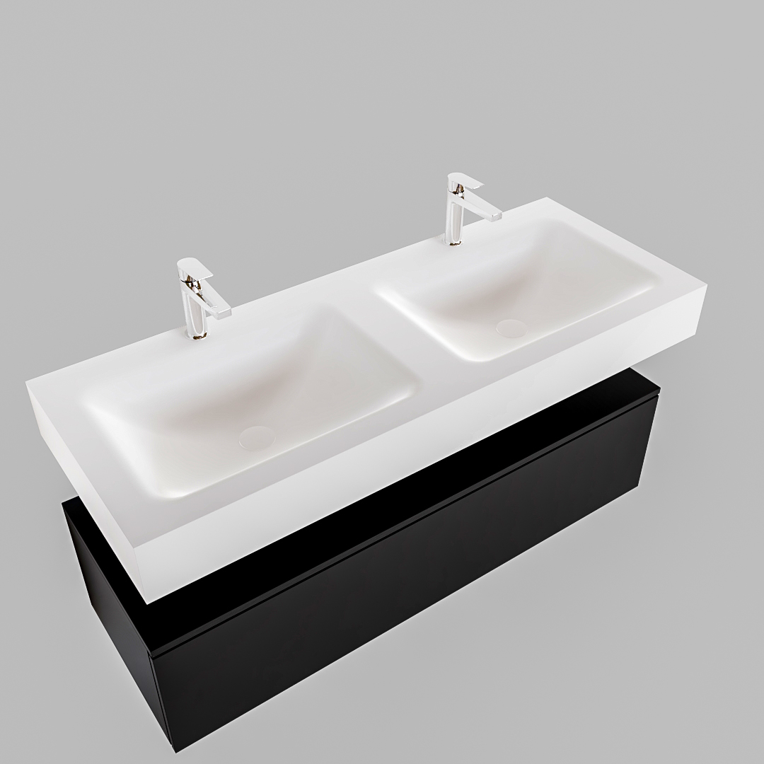 Mueble suspendido ALAN 120 cm de 1 cajón urban. Encimera con lavabo CLOUD doble 2 orificios blanco mate - Imagen 9