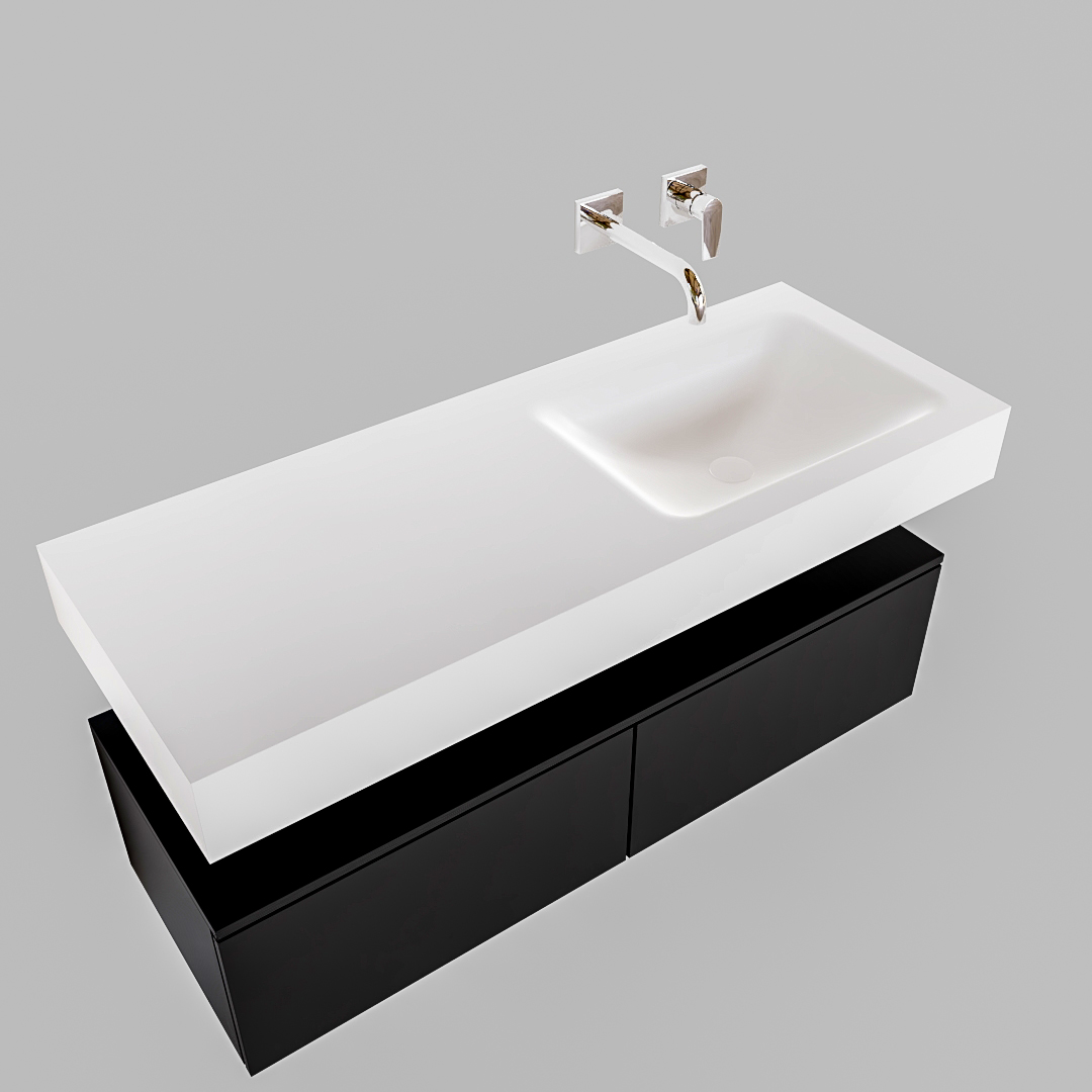 Mueble suspendido ALAN 120 cm de 2 cajones urban. Encimera con lavabo CLOUD derecha sin orificio blanco mate - Imagen 9