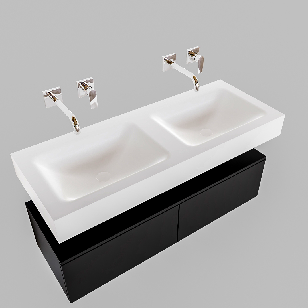 Mueble suspendido ALAN 120 cm de 2 cajones urban. Encimera con lavabo CLOUD doble sin orificio blanco mate 9 Mueble suspendido ALAN 120 cm de 2 cajones urban. Encimera con lavabo CLOUD doble sin orificio blanco mate - Imagen 9