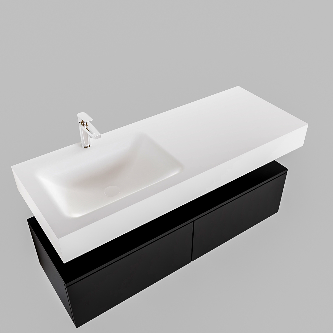 Mueble suspendido ALAN 120 cm de 2 cajones urban. Encimera con lavabo CLOUD izquierda 1 orificio blanco mate - Imagen 9