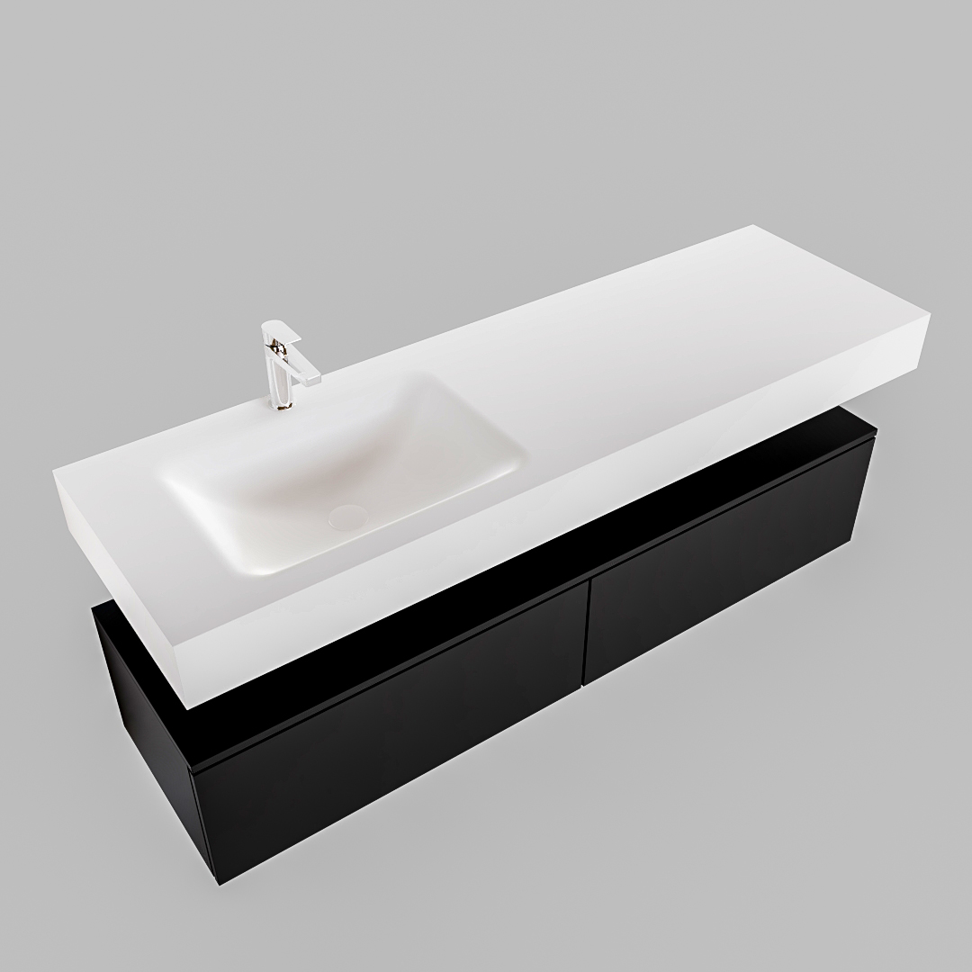 Mueble suspendido ALAN 150 cm de 2 cajones urban. Encimera con lavabo CLOUD izquierda 1 orificio blanco mate - Imagen 9