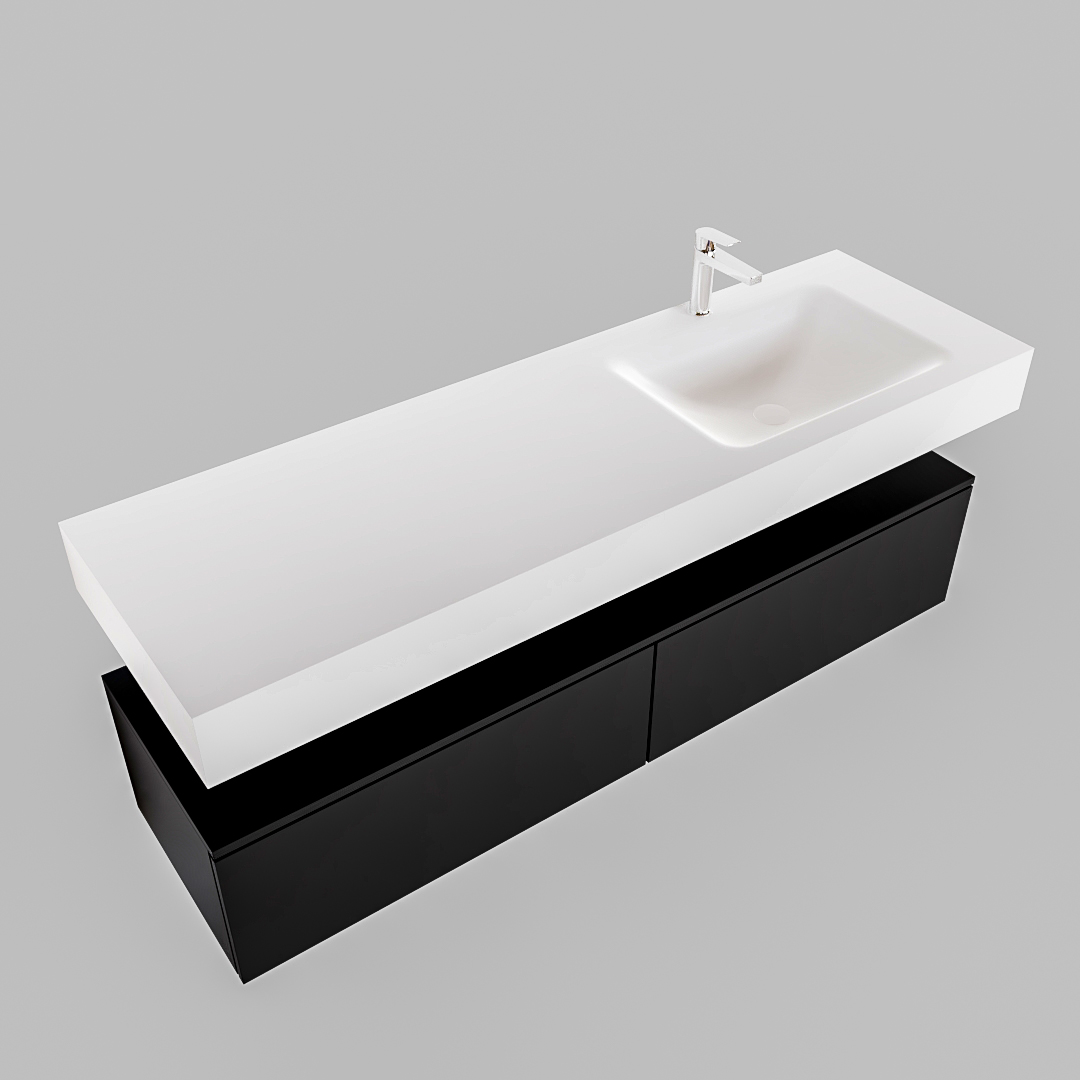 Mueble suspendido ALAN 150 cm de 2 cajones urban. Encimera con lavabo CLOUD derecha 1 orificio blanco mate - Imagen 9