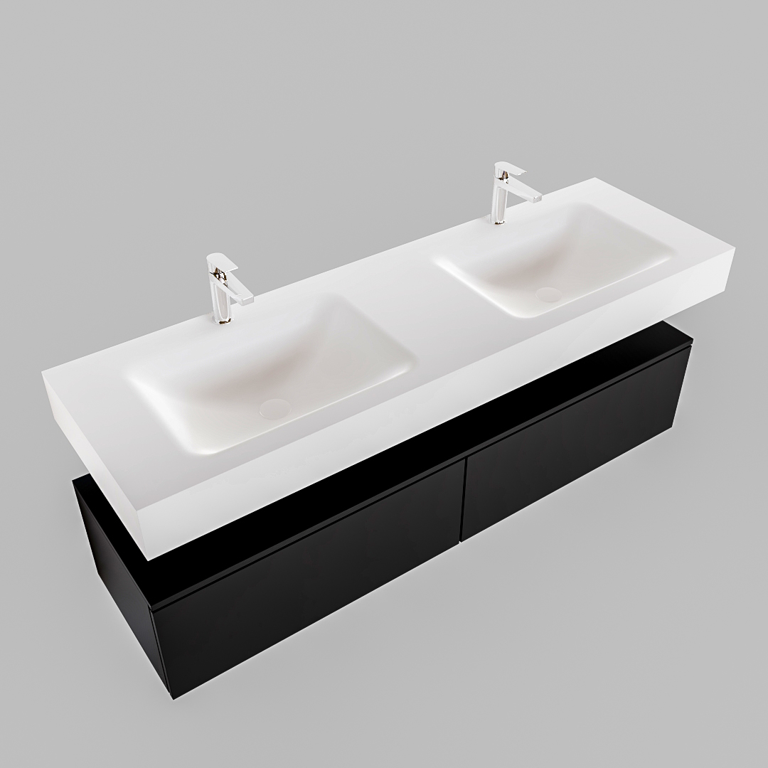 Mueble suspendido ALAN 150 cm de 2 cajones urban. Encimera con lavabo CLOUD doble 2 orificios blanco mate 9 Mueble suspendido ALAN 150 cm de 2 cajones urban. Encimera con lavabo CLOUD doble 2 orificios blanco mate - Imagen 9