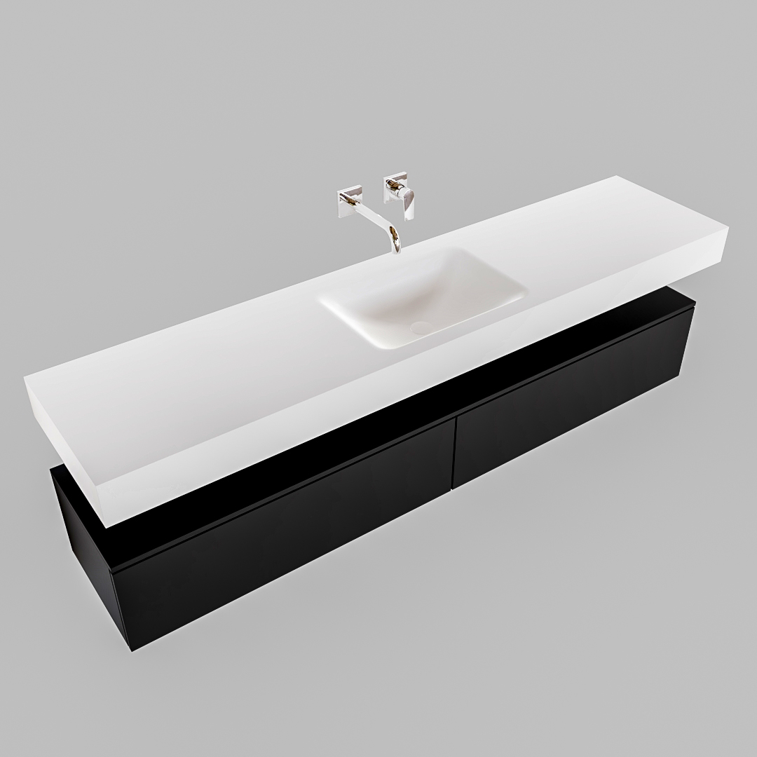 Mueble suspendido ALAN 200 cm de 2 cajones urban. Encimera con lavabo CLOUD centro sin orificio blanco mate - Imagen 9