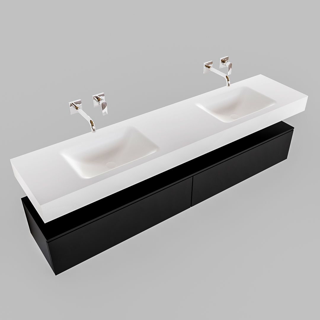 Mueble suspendido ALAN 200 cm de 2 cajones urban. Encimera con lavabo CLOUD doble sin orificio blanco mate - Imagen 9