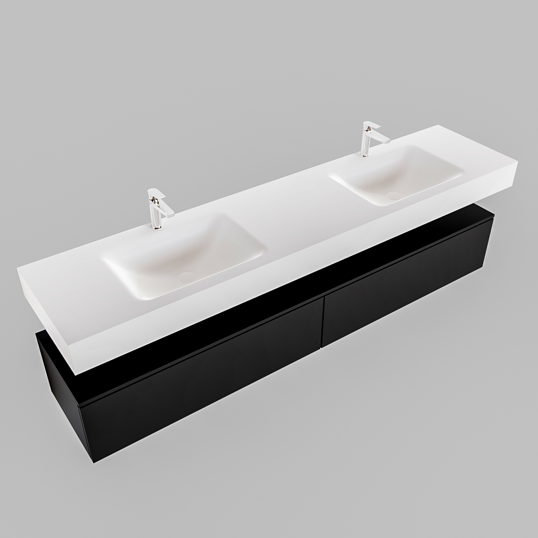 Mueble suspendido ALAN 200 cm de 2 cajones urban. Encimera con lavabo CLOUD doble 2 orificios blanco mate 9 Mueble suspendido ALAN 200 cm de 2 cajones urban. Encimera con lavabo CLOUD doble 2 orificios blanco mate - Imagen 9