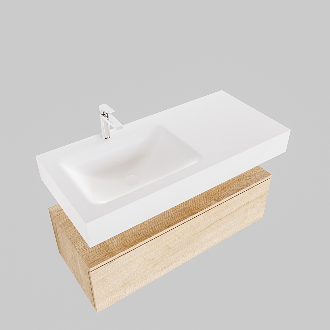 MONDIAZ ALAN 100cm mueble de baño Washed Oak 1 cajón lavabo suspendido Izquierda 1 orificio, color Talc. - Imagen 4