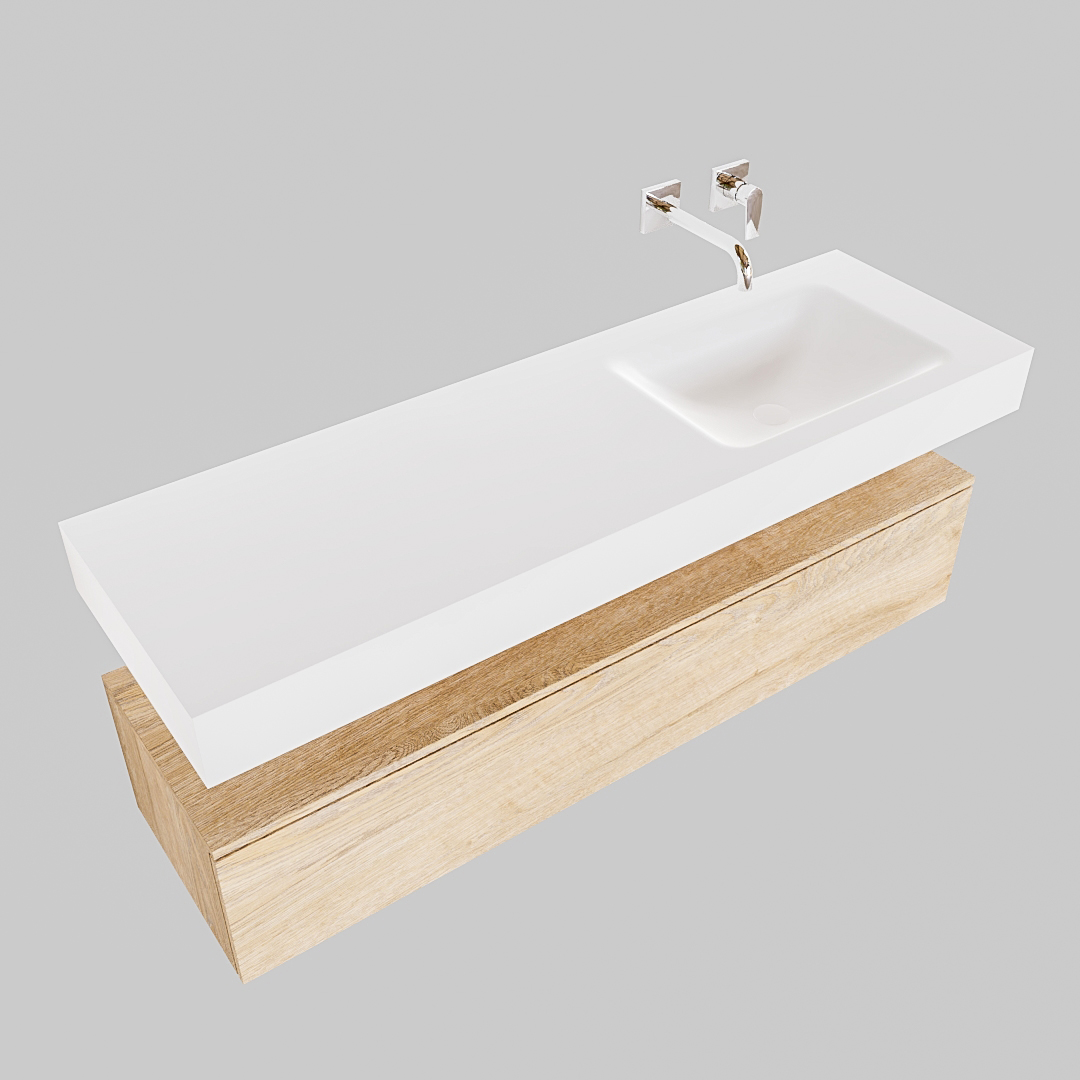 MONDIAZ ALAN 150cm mueble de baño Washed Oak 1 cajón lavabo suspendido Derecho sin orificio, color Talc. - Imagen 4