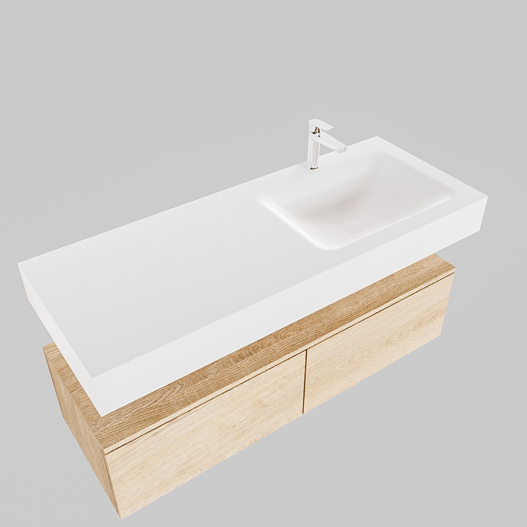 Mueble suspendido ALAN 120 cm de 2 cajones roble lavabo. Encimera con lavabo CLOUD derecha 1 orificio blanco mate 8 Mueble suspendido ALAN 120 cm de 2 cajones roble lavabo. Encimera con lavabo CLOUD derecha 1 orificio blanco mate - Imagen 8