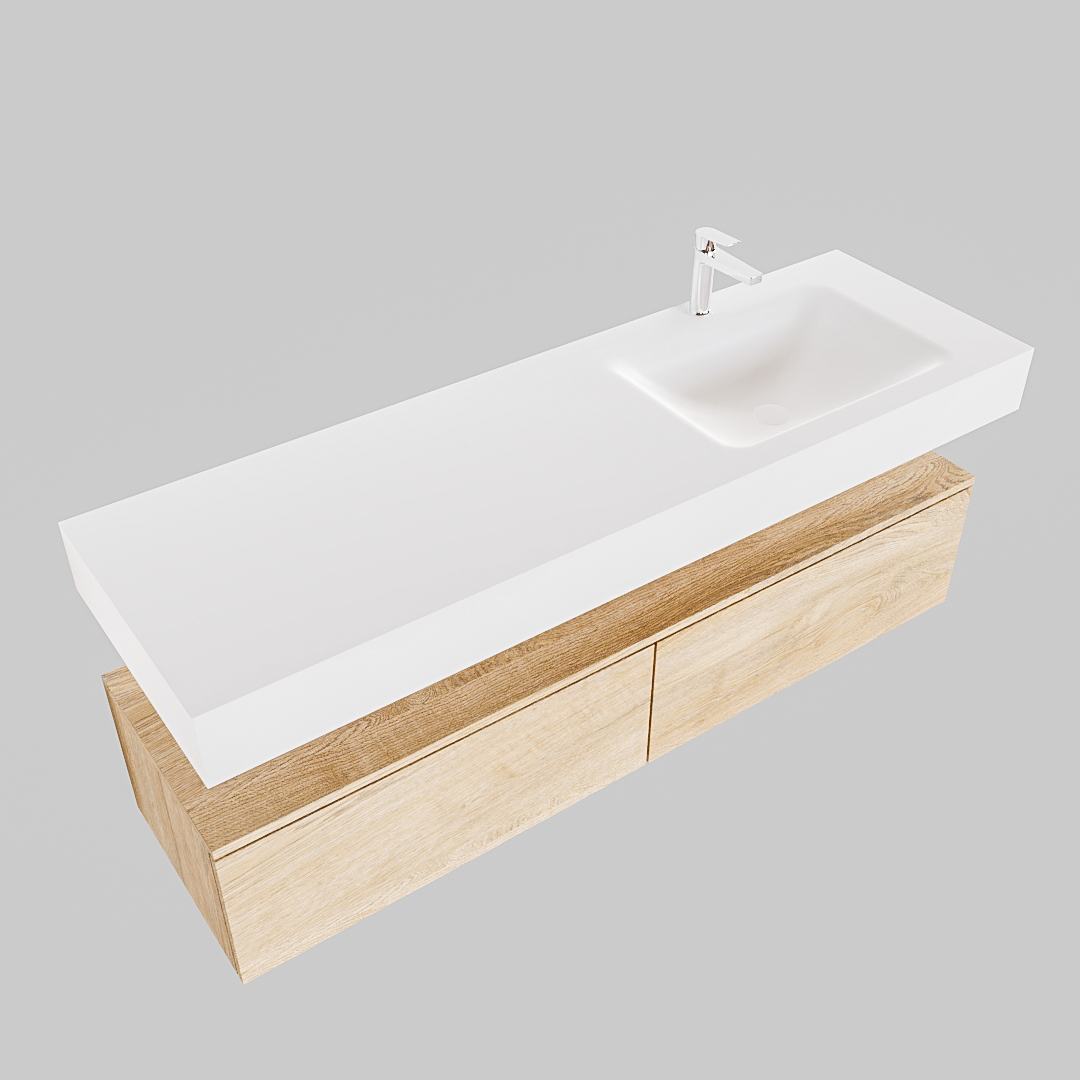 Mueble suspendido ALAN 150 cm de 2 cajones roble lavabo. Encimera con lavabo CLOUD derecha 1 orificio blanco mate 8 Mueble suspendido ALAN 150 cm de 2 cajones roble lavabo. Encimera con lavabo CLOUD derecha 1 orificio blanco mate - Imagen 8