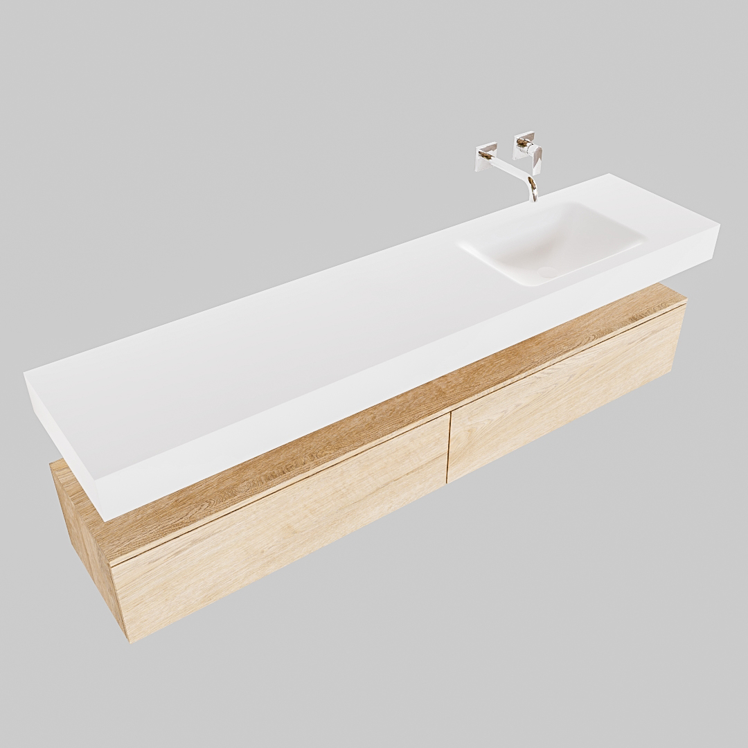 Mueble suspendido ALAN 200 cm de 2 cajones roble lavabo. Encimera con lavabo CLOUD derecha sin orificio blanco mate 8 Mueble suspendido ALAN 200 cm de 2 cajones roble lavabo. Encimera con lavabo CLOUD derecha sin orificio blanco mate - Imagen 8