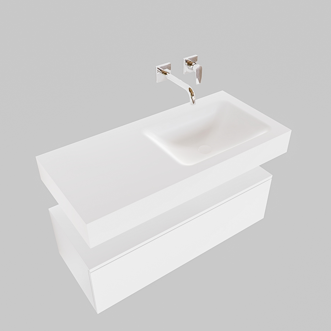 Mueble suspendido ALAN 100 cm de 1 cajón blanco mate. Encimera con lavabo CLOUD derecha sin orificio blanco mate 9 Mueble suspendido ALAN 100 cm de 1 cajón blanco mate. Encimera con lavabo CLOUD derecha sin orificio blanco mate - Imagen 9