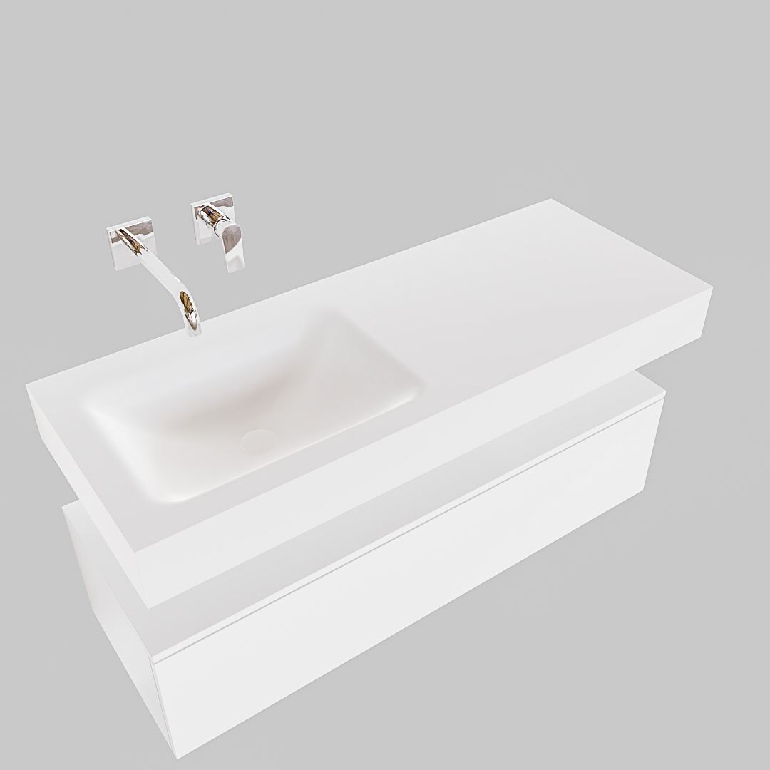 Mueble suspendido ALAN 120 cm de 1 cajón blanco mate. Encimera con lavabo CLOUD izquierda sin orificio blanco mate - Imagen 9
