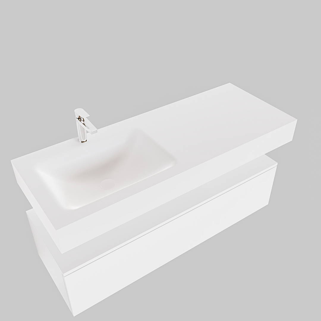 Mueble suspendido ALAN 120 cm de 1 cajón blanco mate. Encimera con lavabo CLOUD izquierda 1 orificio blanco mate - Imagen 9