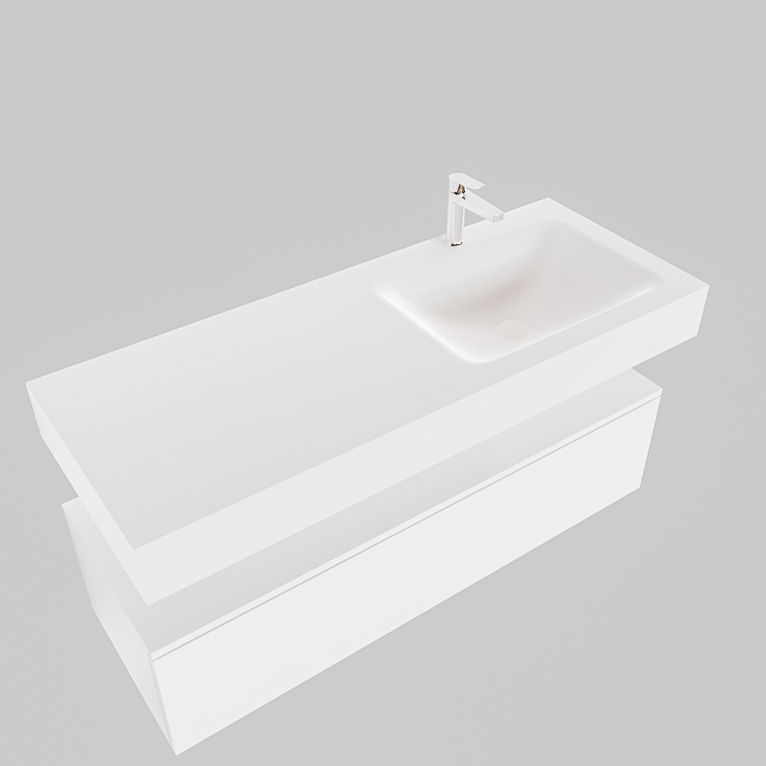 Mueble suspendido ALAN 120 cm de 1 cajón blanco mate. Encimera con lavabo CLOUD derecha 1 orificio blanco mate 9 Mueble suspendido ALAN 120 cm de 1 cajón blanco mate. Encimera con lavabo CLOUD derecha 1 orificio blanco mate - Imagen 9