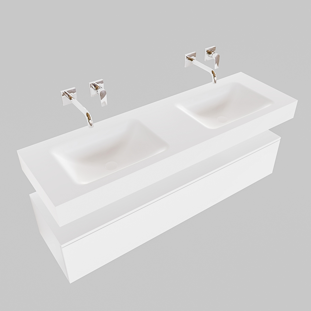 Mueble suspendido ALAN 150 cm de 1 cajón blanco mate. Encimera con lavabo CLOUD doble sin orificio blanco mate 9 Mueble suspendido ALAN 150 cm de 1 cajón blanco mate. Encimera con lavabo CLOUD doble sin orificio blanco mate - Imagen 9