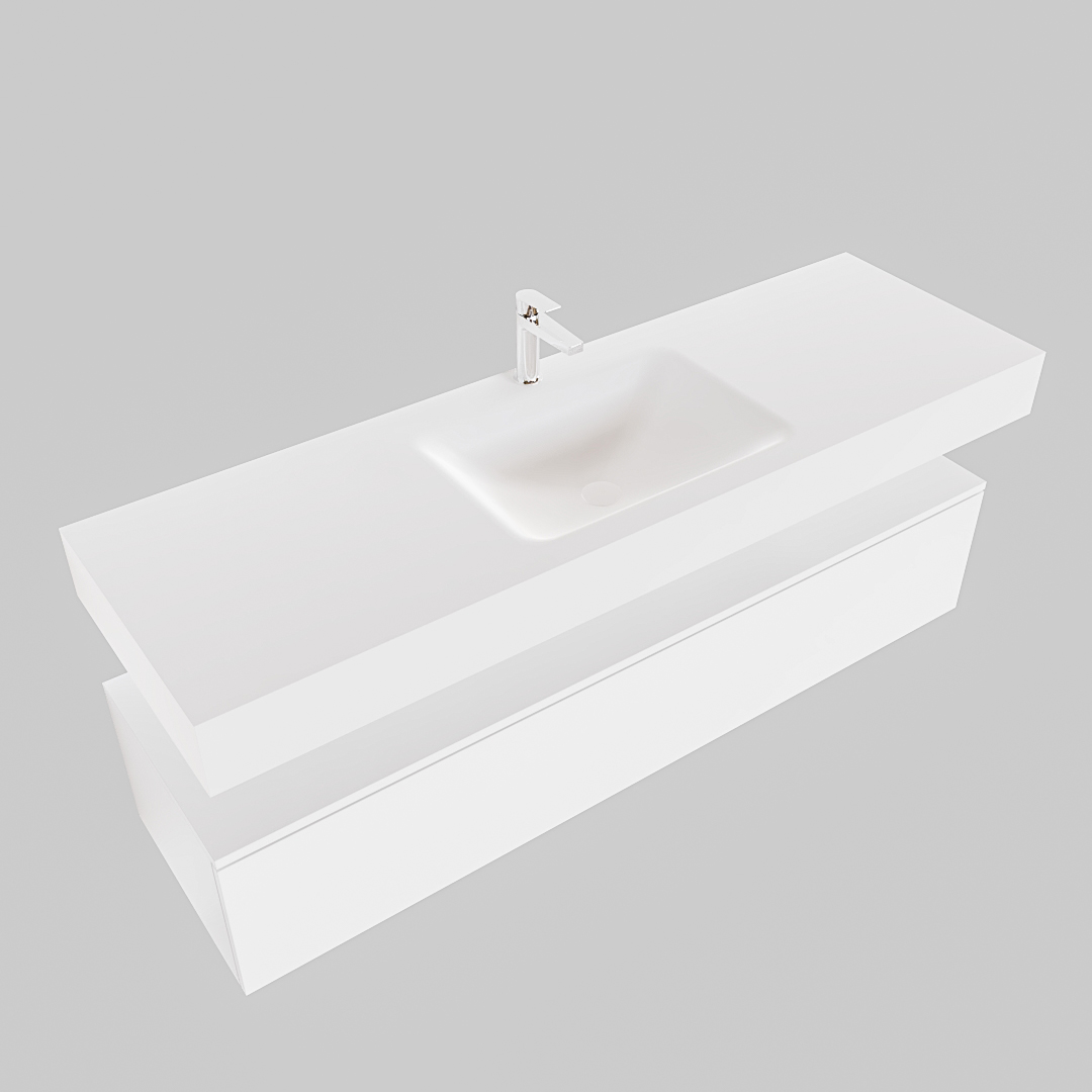 Mueble suspendido ALAN 150 cm de 1 cajón blanco mate. Encimera con lavabo CLOUD centro 1 orificio blanco mate - Imagen 9