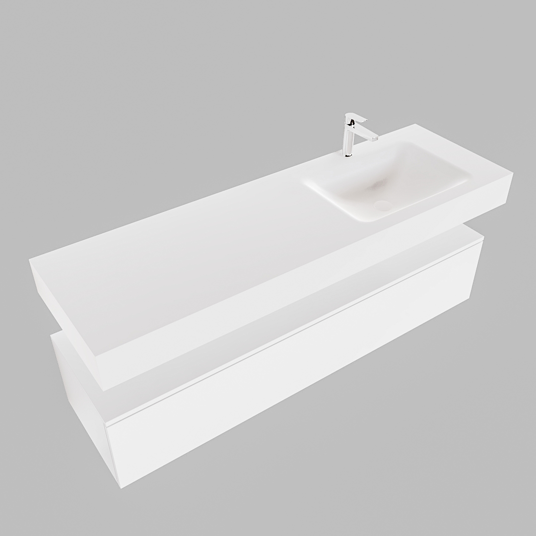 MONDIAZ ALAN 150cm mueble de baño Talc 1 cajón lavabo suspendido Derecho 1 orificio, color Talc. - Imagen 4