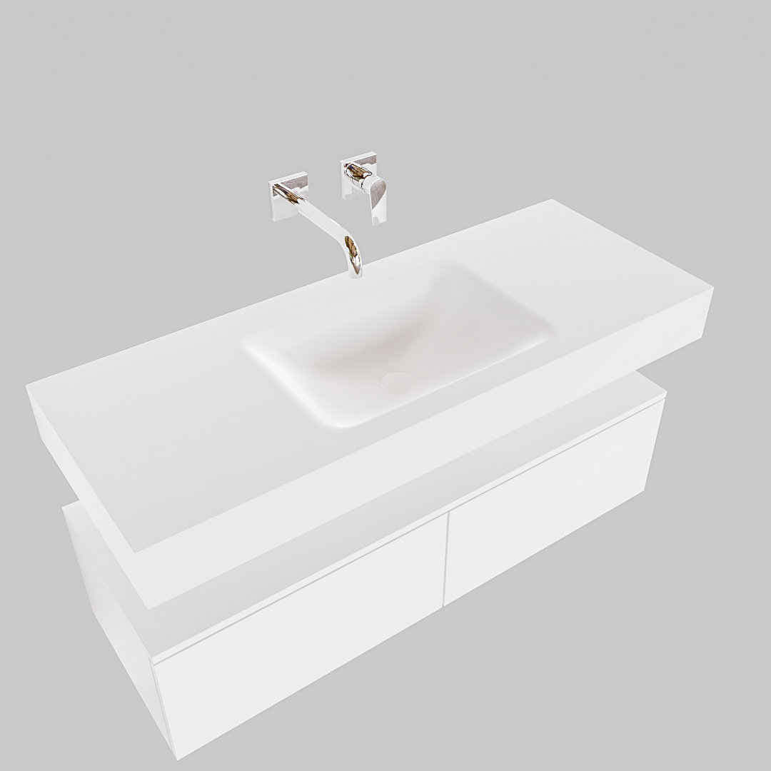Mueble suspendido ALAN 120 cm de 2 cajones blanco mate. Encimera con lavabo CLOUD centro sin orificio blanco mate 9 Mueble suspendido ALAN 120 cm de 2 cajones blanco mate. Encimera con lavabo CLOUD centro sin orificio blanco mate - Imagen 9