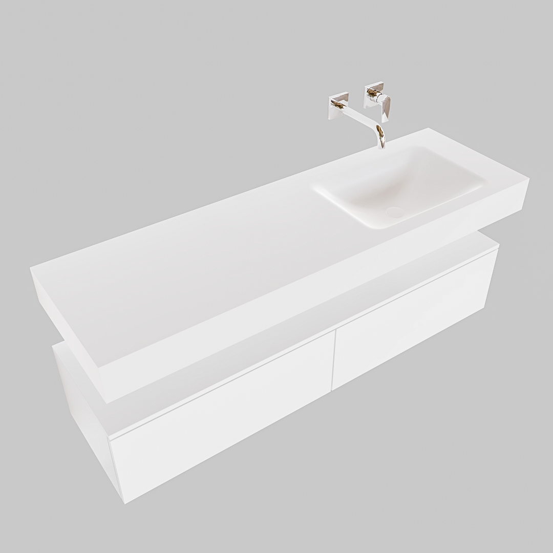 Mueble suspendido ALAN 150 cm de 2 cajones blanco mate. Encimera con lavabo CLOUD derecha sin orificio blanco mate - Imagen 9