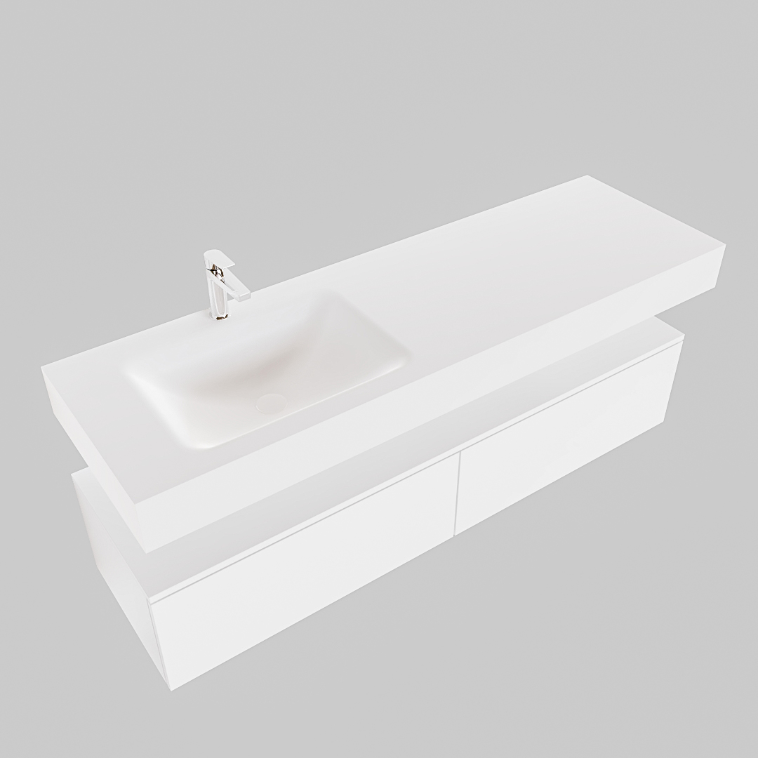 Mueble suspendido ALAN 150 cm de 2 cajones blanco mate. Encimera con lavabo CLOUD izquierda 1 orificio blanco mate - Imagen 9