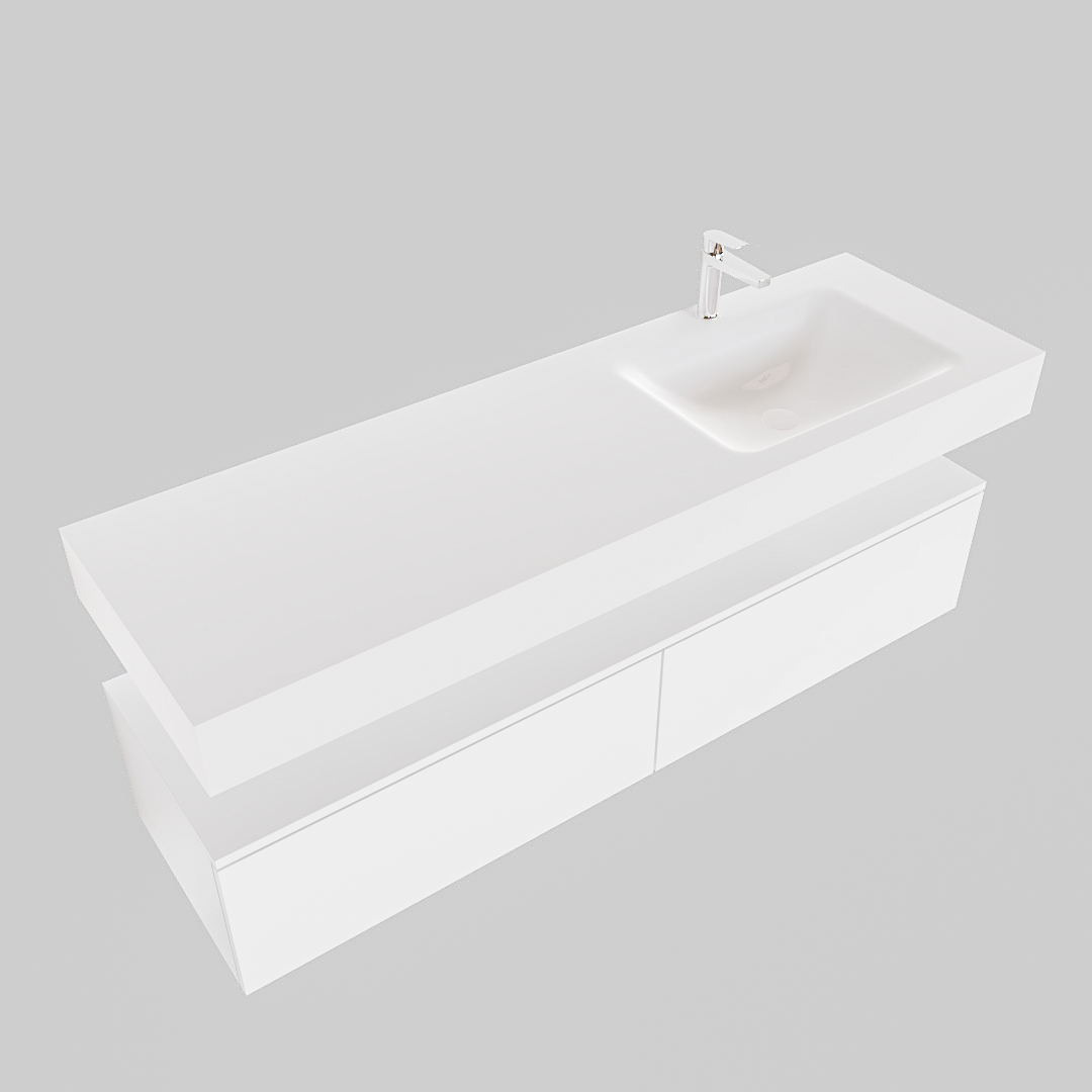 Mueble suspendido ALAN 150 cm de 2 cajones blanco mate. Encimera con lavabo CLOUD derecha 1 orificio blanco mate 9 Mueble suspendido ALAN 150 cm de 2 cajones blanco mate. Encimera con lavabo CLOUD derecha 1 orificio blanco mate - Imagen 9