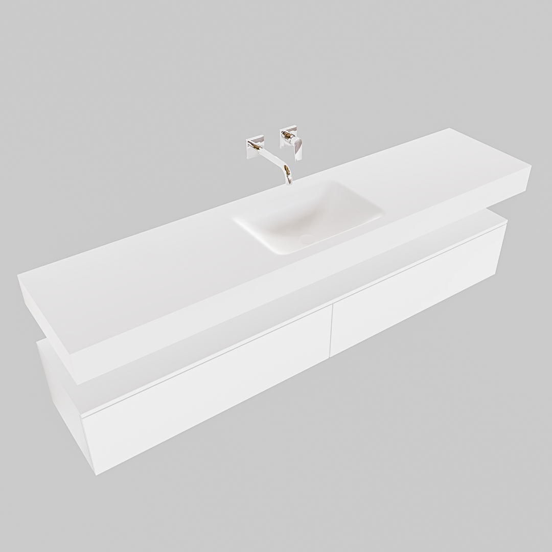 Mueble suspendido ALAN 200 cm de 2 cajones blanco mate. Encimera con lavabo CLOUD centro sin orificio blanco mate - Imagen 9