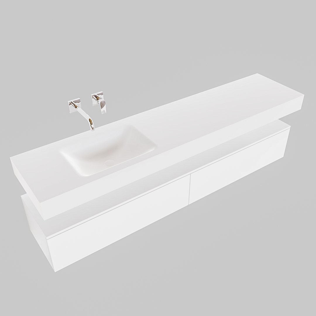 Mueble suspendido ALAN 200 cm de 2 cajones blanco mate. Encimera con lavabo CLOUD izquierda sin orificio blanco mate - Imagen 10