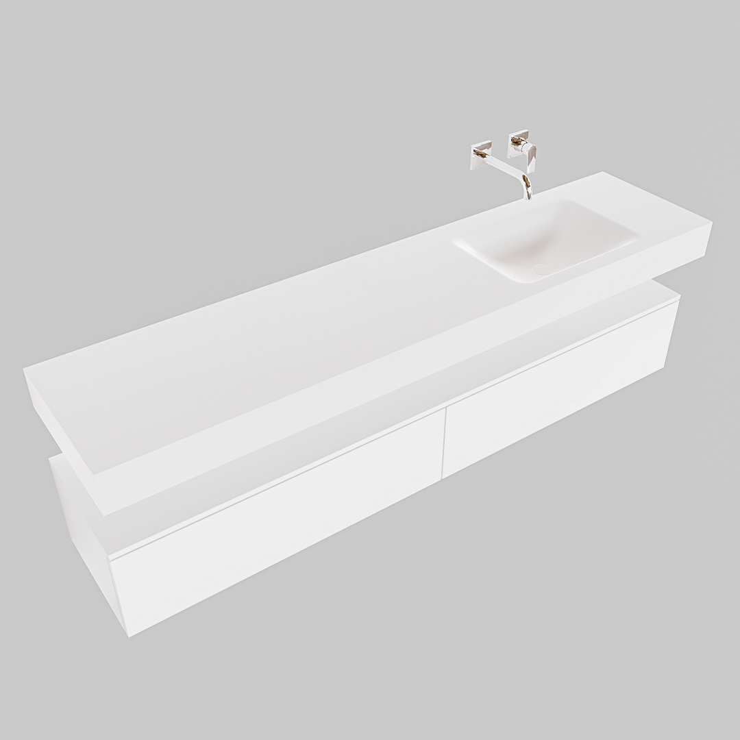 Mueble suspendido ALAN 200 cm de 2 cajones blanco mate. Encimera con lavabo CLOUD derecha sin orificio blanco mate - Imagen 9