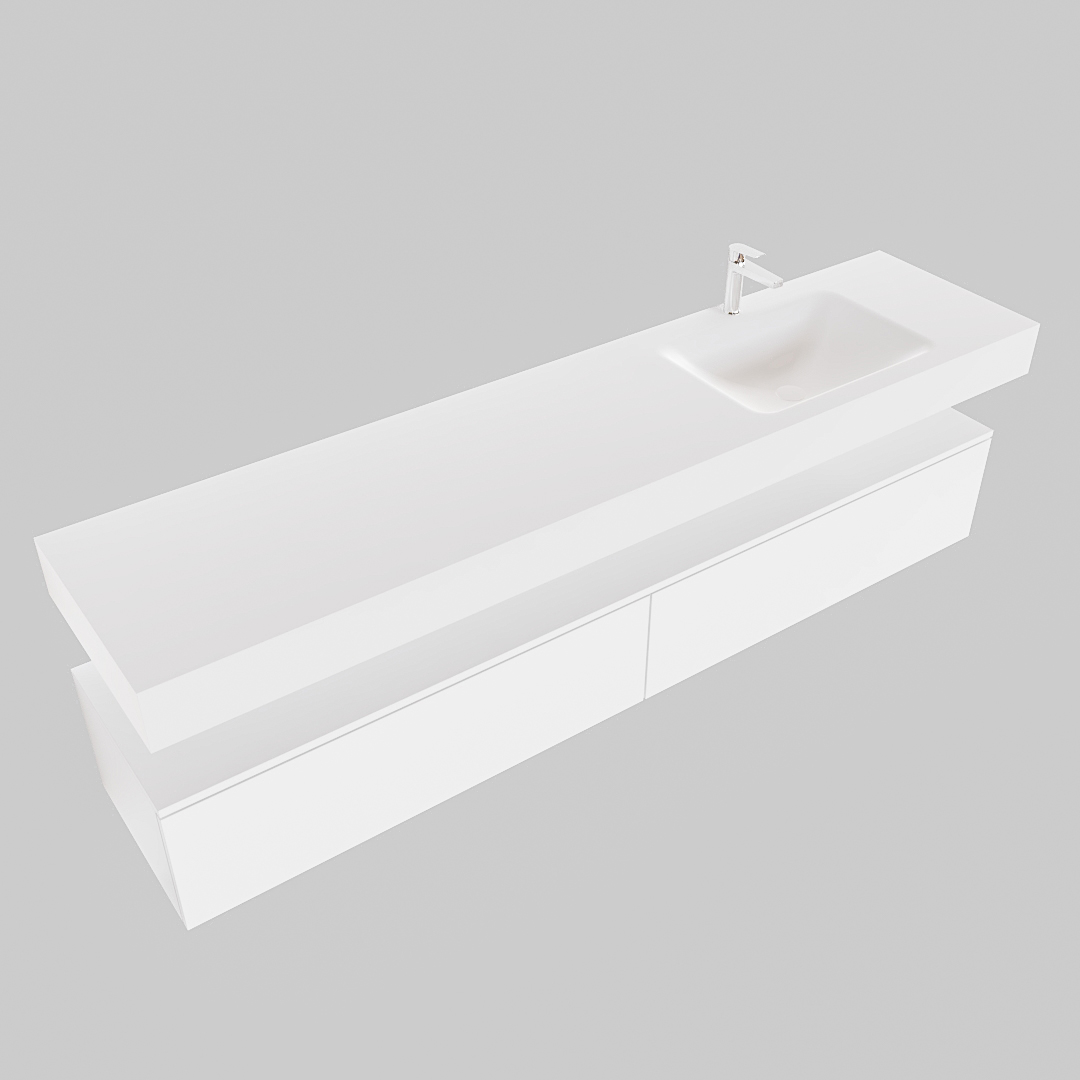 Mueble suspendido ALAN 200 cm de 2 cajones blanco mate. Encimera con lavabo CLOUD derecha 1 orificio blanco mate - Imagen 9