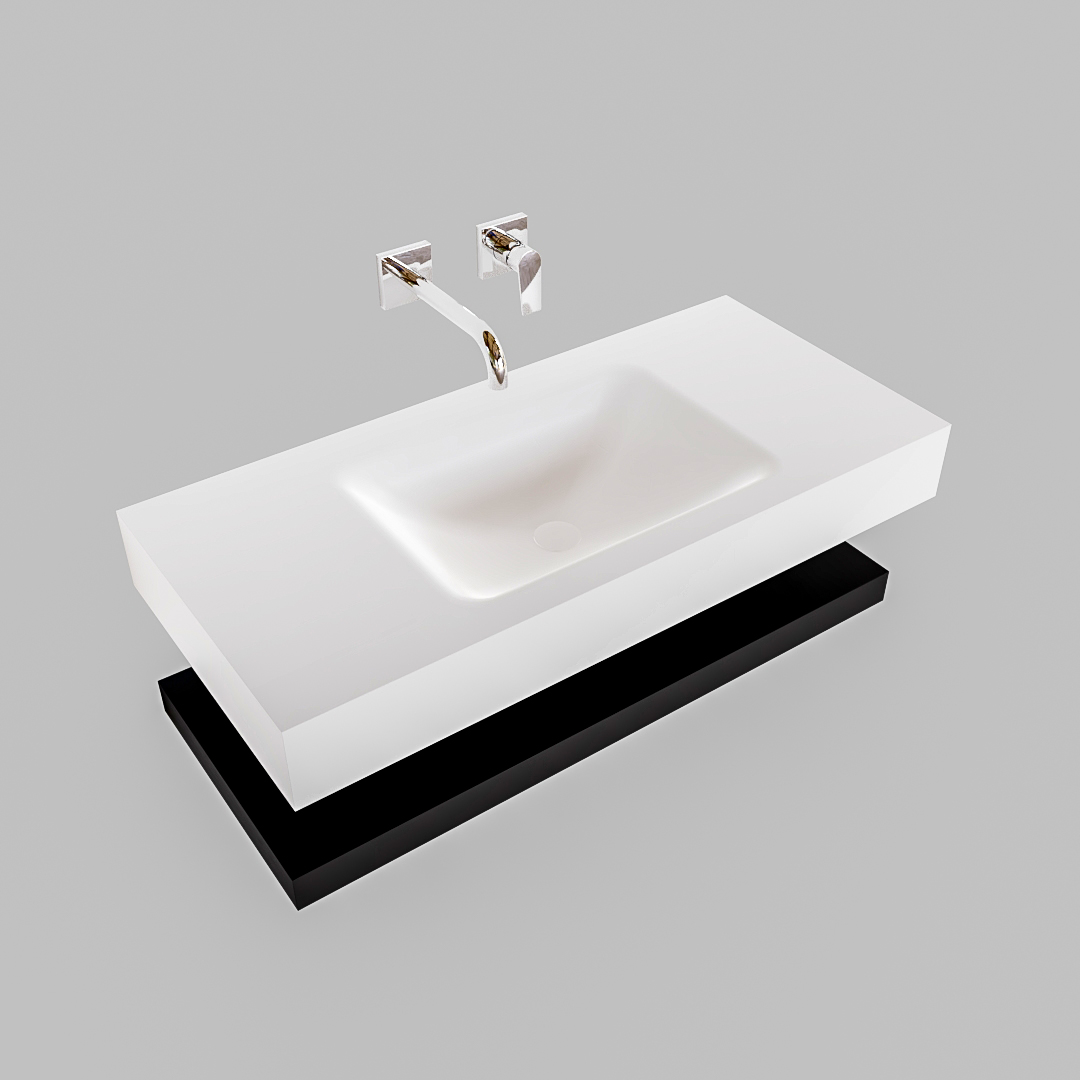MONDIAZ ALAN 100cm solid surface estante Urban. Lavabo suspendido Centro sin orificio, color Talc. - Imagen 4