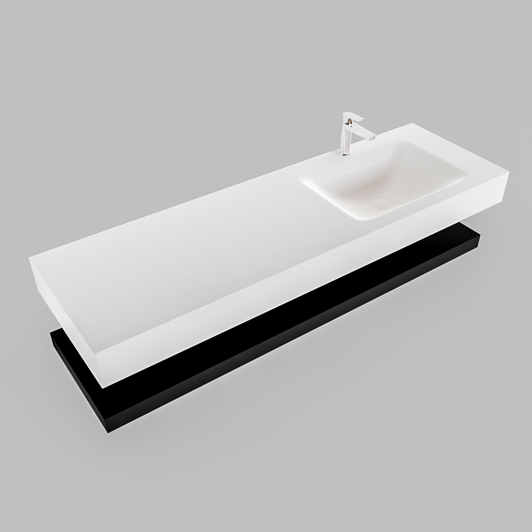 Mueble suspendido ALAN 150 cm de Sin cajones urban. Encimera con lavabo CLOUD derecha 1 orificio blanco mate - Imagen 9