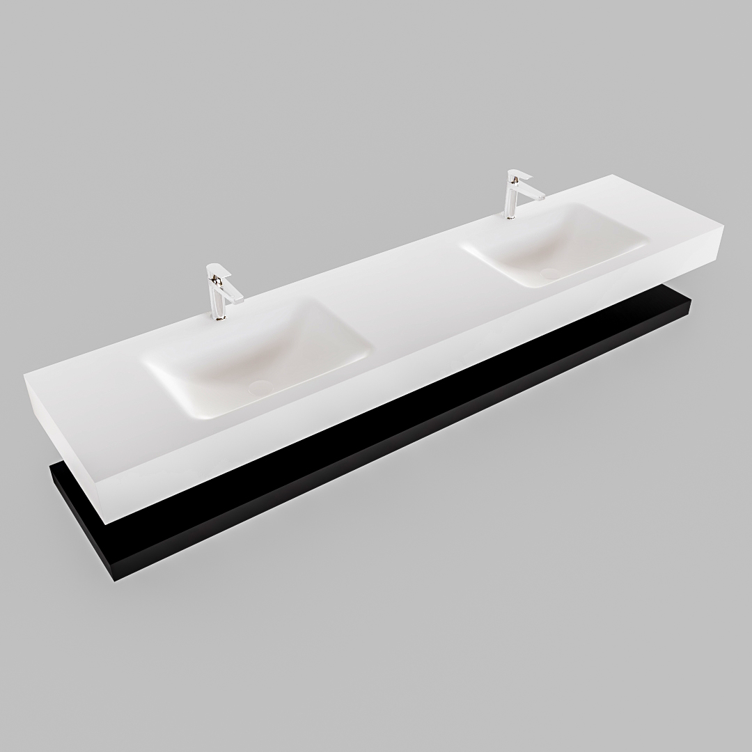 Mueble suspendido ALAN 200 cm de Sin cajones urban. Encimera con lavabo CLOUD doble 2 orificios blanco mate - Imagen 9