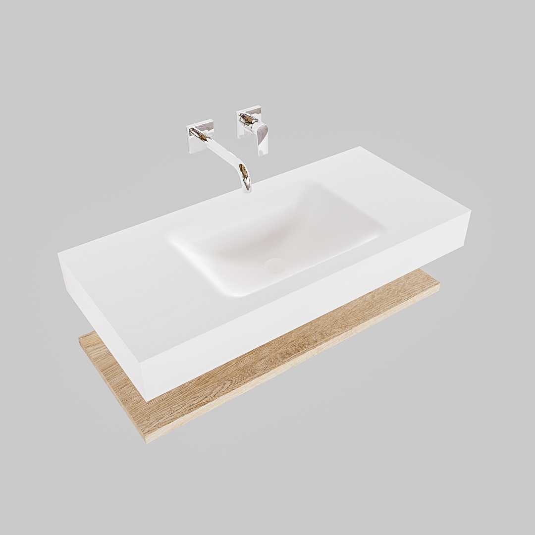 Mueble suspendido ALAN 100 cm de Sin cajones roble lavabo. Encimera con lavabo CLOUD centro sin orificio blanco mate 9 Mueble suspendido ALAN 100 cm de Sin cajones roble lavabo. Encimera con lavabo CLOUD centro sin orificio blanco mate - Imagen 9