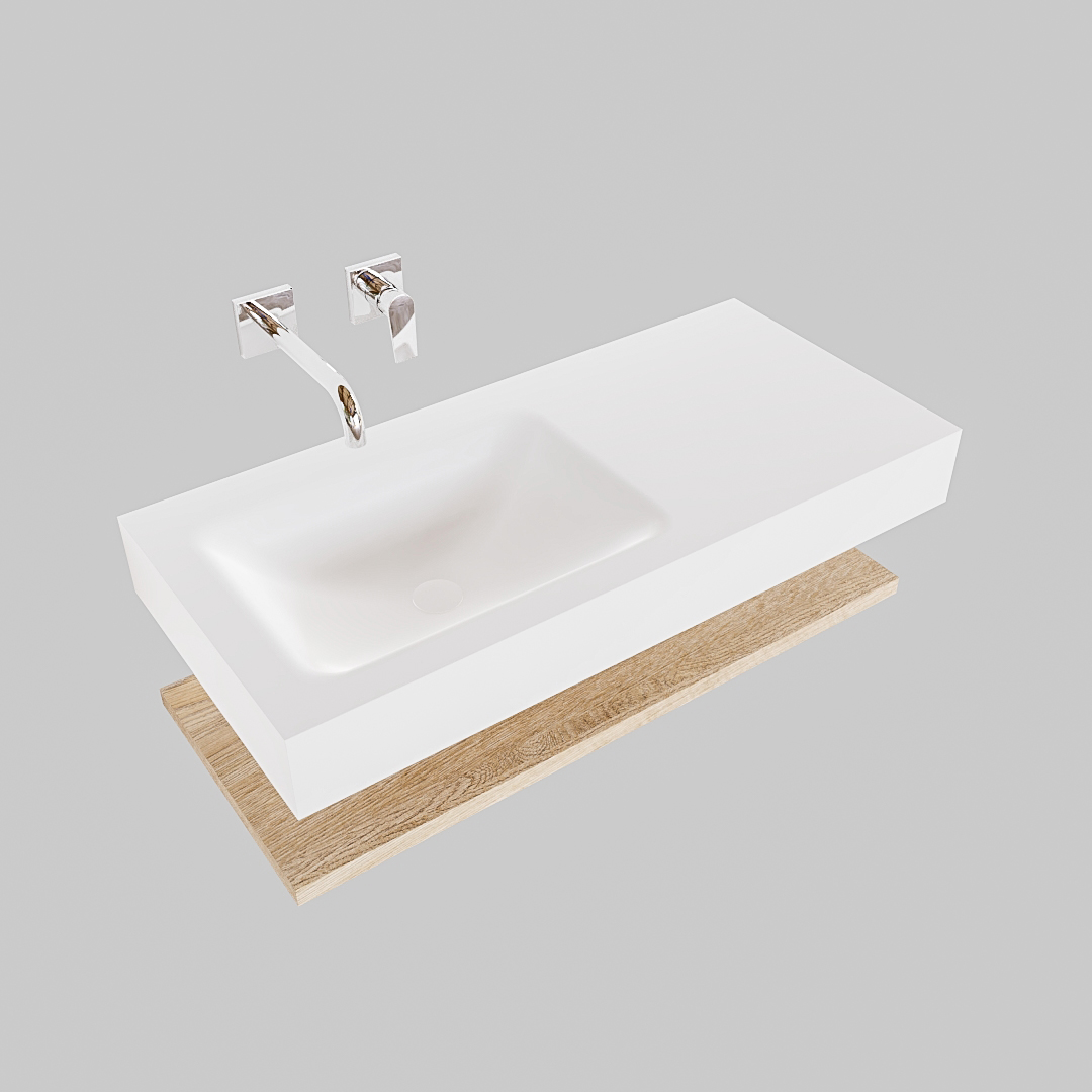 Mueble suspendido ALAN 100 cm de Sin cajones roble lavabo. Encimera con lavabo CLOUD izquierda sin orificio blanco mate - Imagen 9