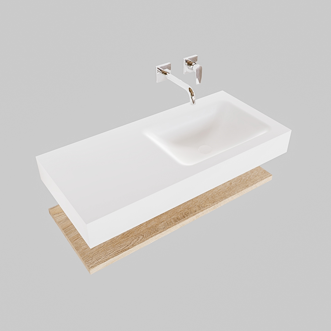 MONDIAZ ALAN 100cm estante Washed Oak. Lavabo suspendido Derecho sin orificio, color Talc. - Imagen 4