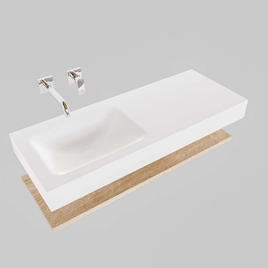 Mueble de baño suspendido ALAN 120 cm de Sin cajones roble lavabo. Encimera con lavabo CLOUD izquierda sin orificio blanco mate - Imagen 11