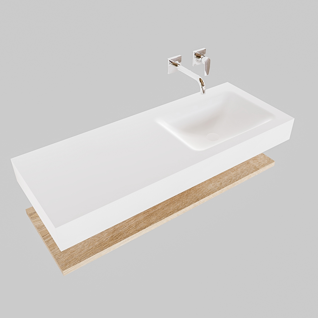 Mueble suspendido ALAN 120 cm de Sin cajones roble lavabo. Encimera con lavabo CLOUD derecha sin orificio blanco mate - Imagen 9