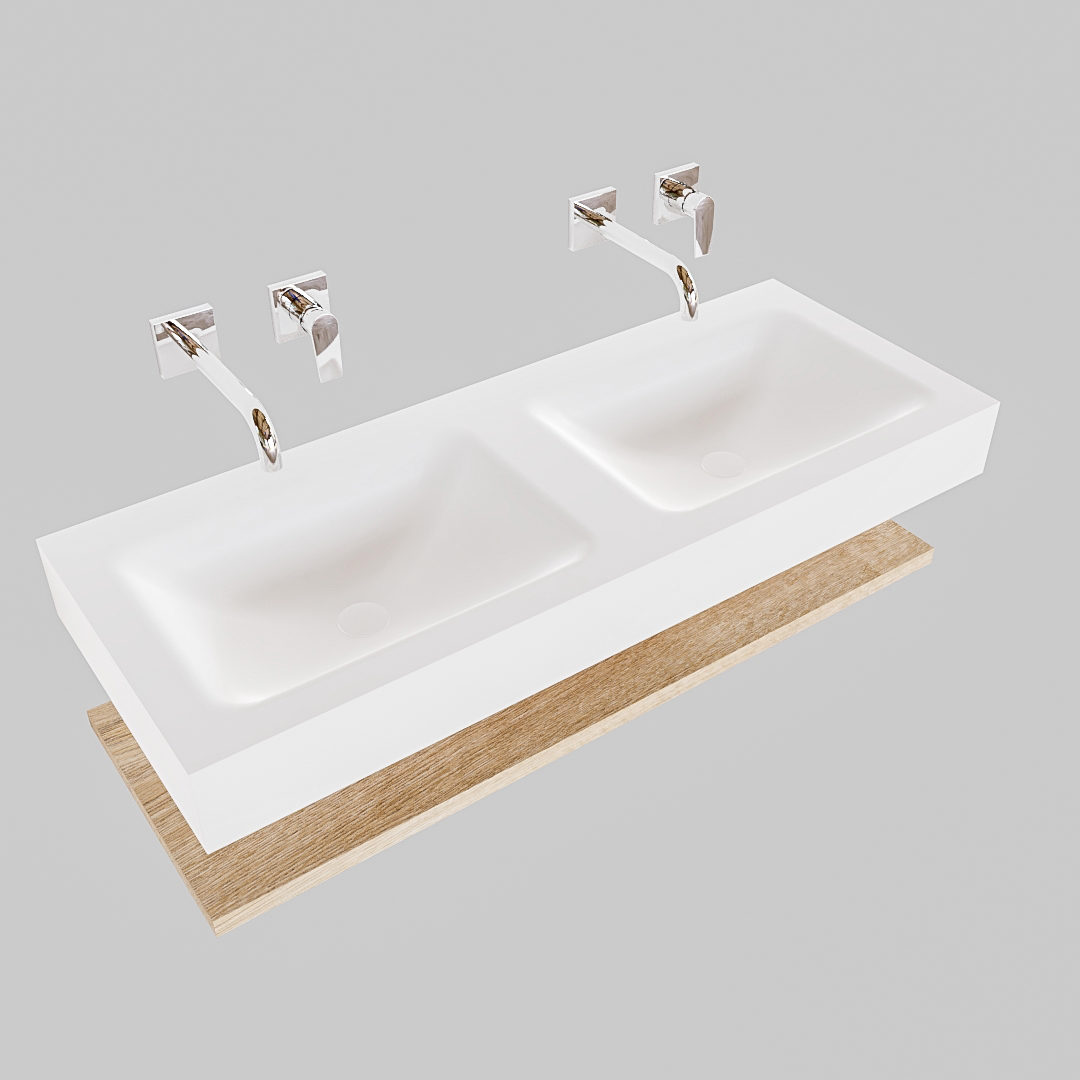 Mueble suspendido ALAN 120 cm de Sin cajones roble lavabo. Encimera con lavabo CLOUD doble sin orificio blanco mate 9 Mueble suspendido ALAN 120 cm de Sin cajones roble lavabo. Encimera con lavabo CLOUD doble sin orificio blanco mate - Imagen 9