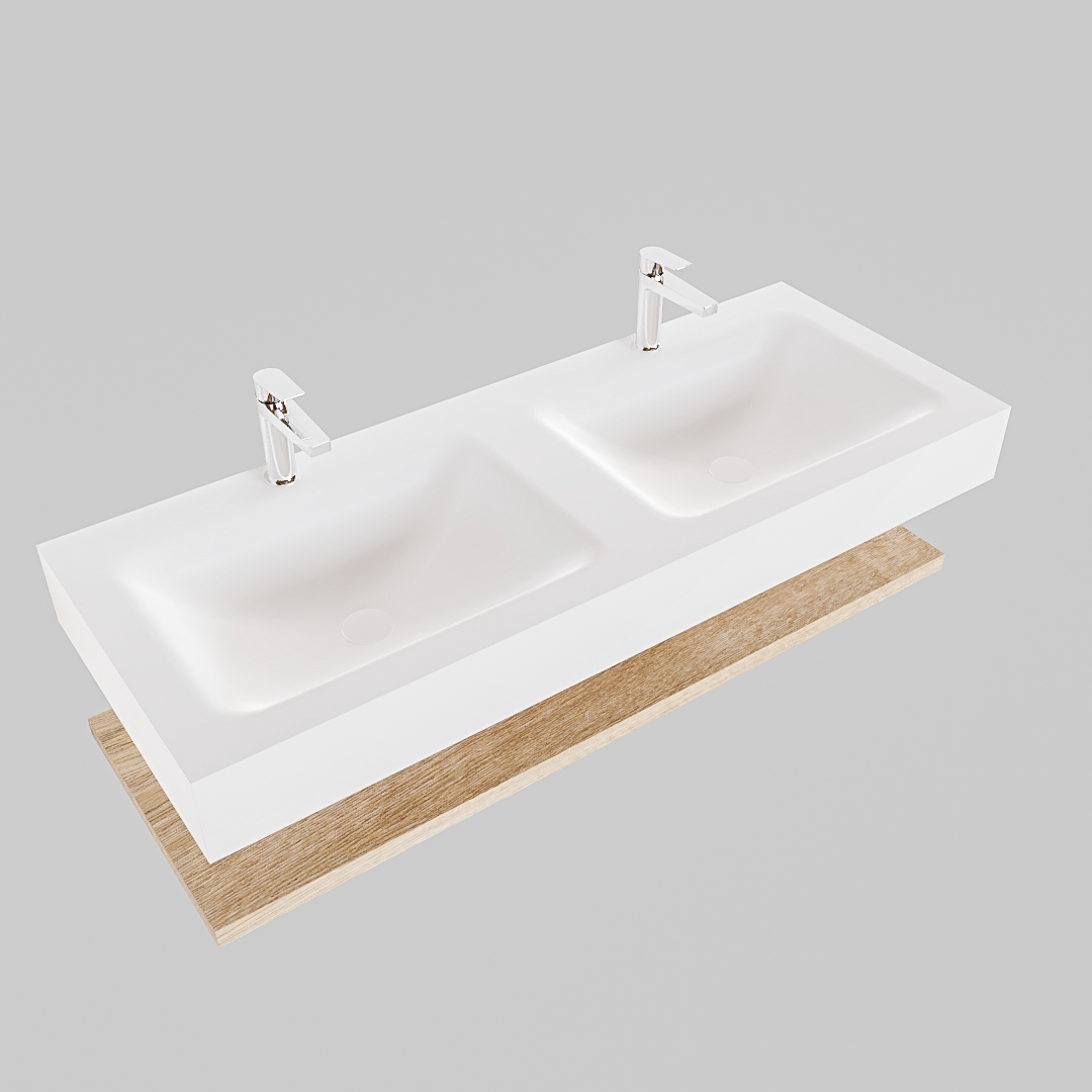 MONDIAZ ALAN 120cm estante Washed Oak. Lavabo suspendido Doble 2 orificios, color Talc. - Imagen 4