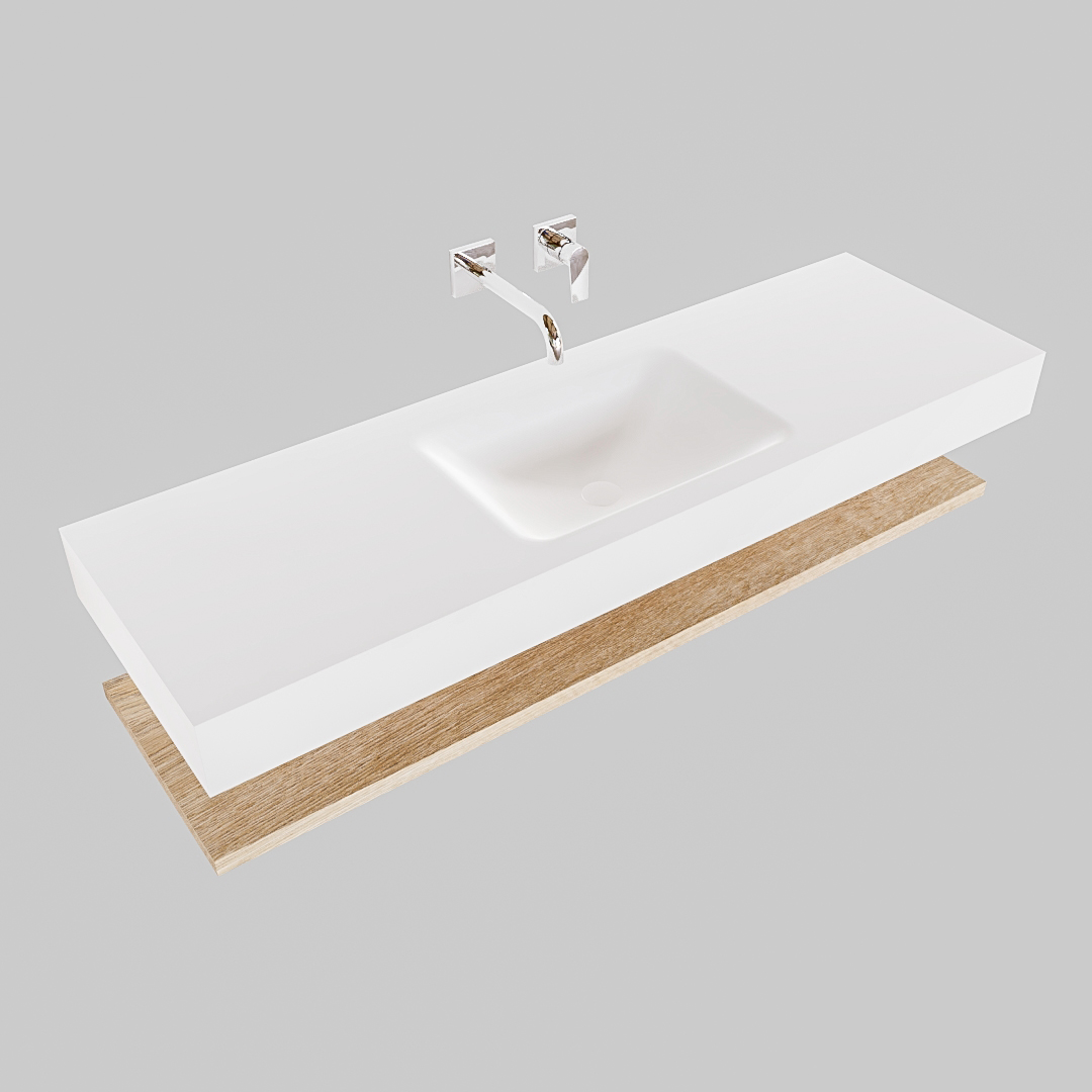 MONDIAZ ALAN 150cm estante Washed Oak. Lavabo suspendido Centro sin orificio, color Talc. - Imagen 4