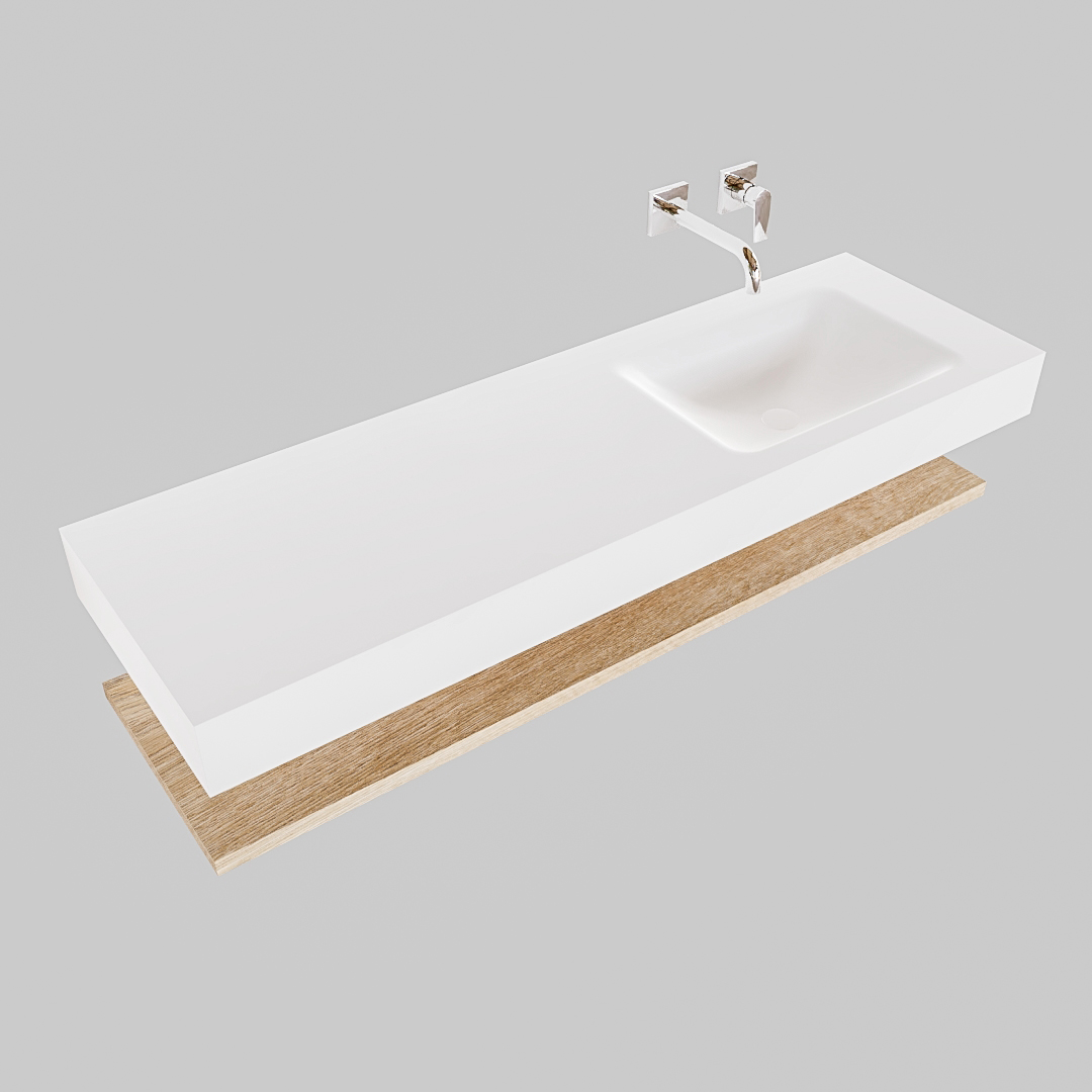 Mueble suspendido ALAN 150 cm de Sin cajones roble lavabo. Encimera con lavabo CLOUD derecha sin orificio blanco mate - Imagen 9